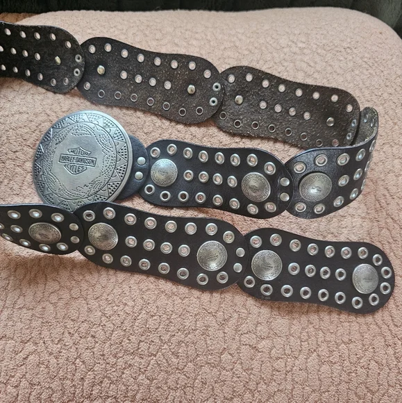 RARE Harley Davidson Concho Style Leather Grommet Studded Belt W/Buckle Medium - Picture 3 of 6